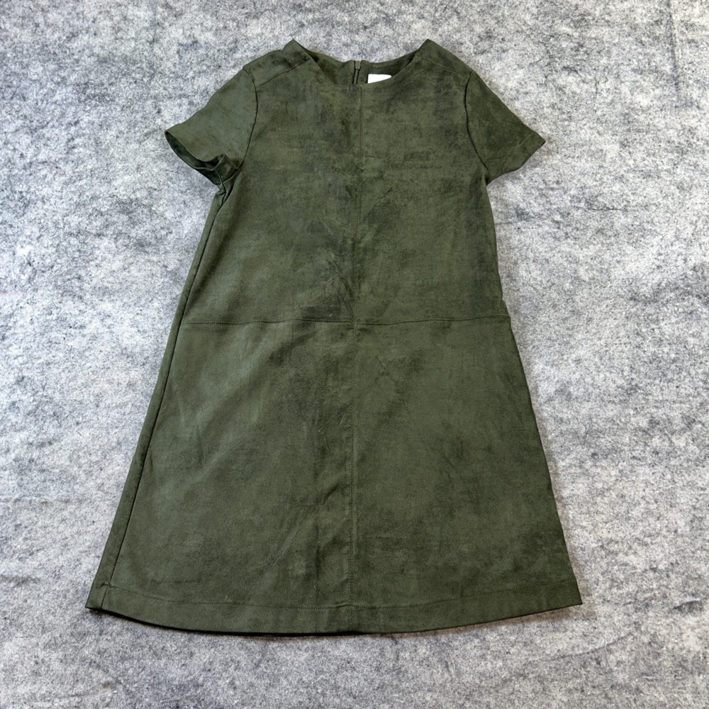 Zara Kids Shift Dress Girls Size 11-12 Green Solid Velvet Feel Party Fun